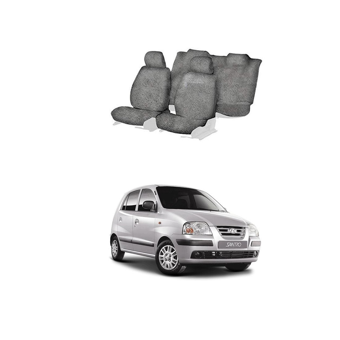 Cotton Towel Car Seat Cover for Hyundai Santro (Grey)